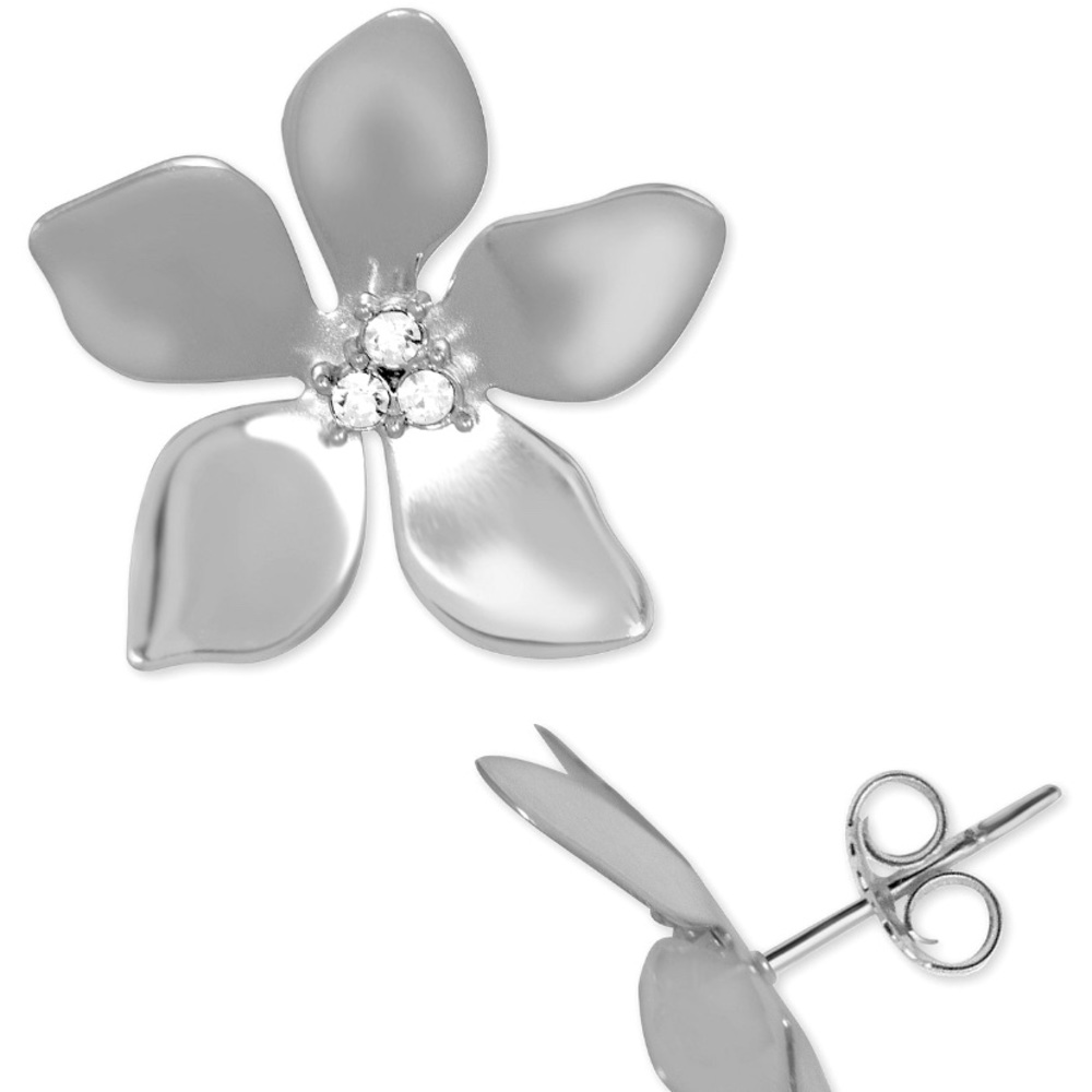 Essentials Crystal Flower Stud Fine Silver Earring